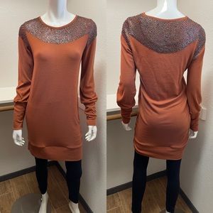 THEME🍂Beaded Beauty Copper Sweater Tunic/Dress Sz L